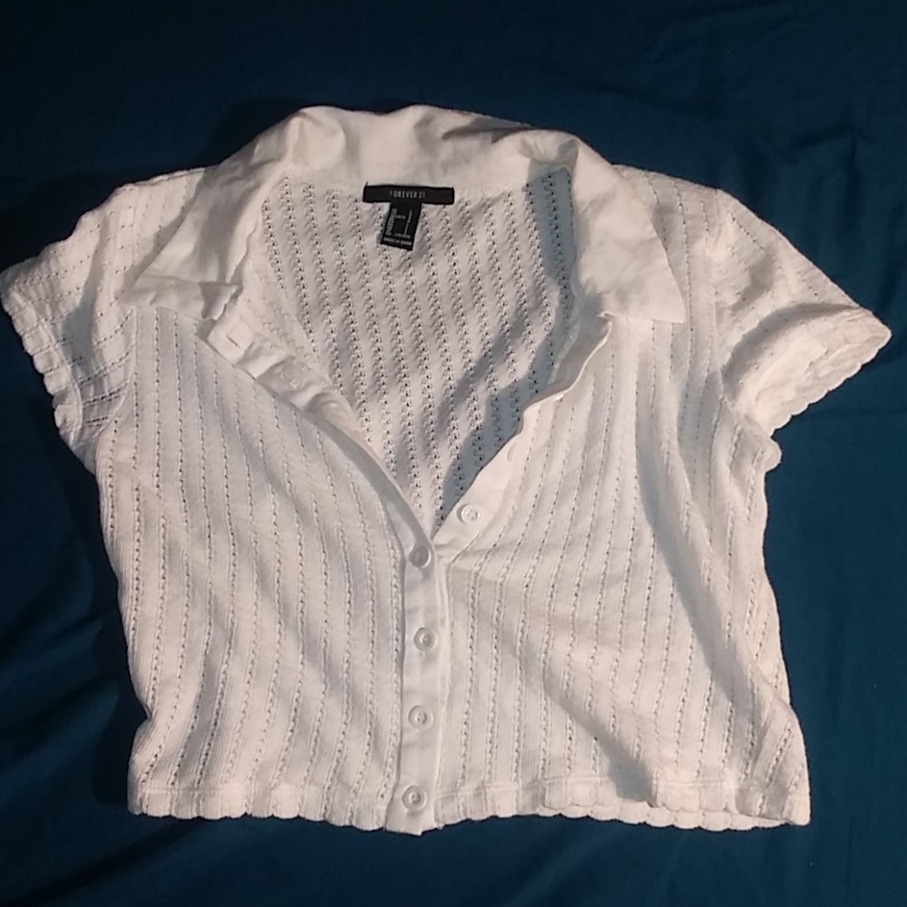 White Forever 21 button up crop top